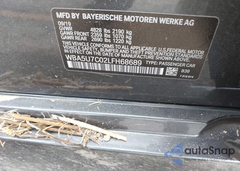 2020 BMW 3 Series M340I z USA, uszkodzony, nr VIN WBA5U7C02LFH68689